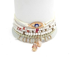 beige European and American Eye Bead Multi-layer Hand Jewelry - Fashionable Elastic Bracelet.