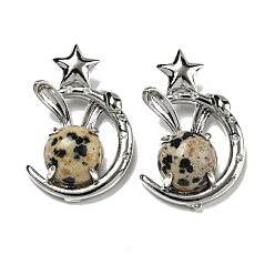 Далматинских Джаспер Природные яшмы далматин подвески, Подвески в виде кролика со стойкой из латуни, луны и звезды, платина, без кадмия и без свинца, 27.5x18x9 мм, отверстие : 6x2.5 мм