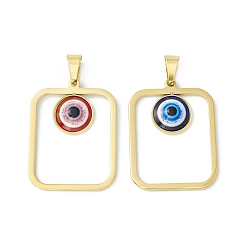 Mixed Color Vacuum Plating 304 Stainless Steel Resin Pendants, Golden, Rectangle Charms with Evil Eye, Mixed Color, 37.5x28x4.5mm, Hole: 9x4.5mm