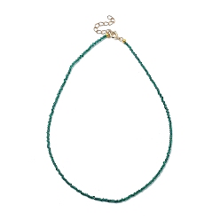 Teal Faceted Rondelle Glass Beaded Necklaces, with Golden Plated Brass Spring Ring Clasps, Teal, 14.37 inch(36.5cm)