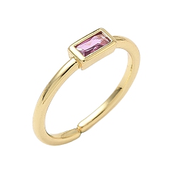 Фиолетовый Прямоугольные латунные манжеты со стеклом для женщин, долговечный, стойки покрытие, без свинца и без кадмия, реальный 18 k позолоченный, фиолетовые, 1.5 мм, внутренний диаметр: 15.3 мм