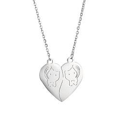 Squirrel Stainless Steel Heart Pendant Necklaces, Valentine's Day Necklace Gift for Men Women, Squirrel Pattern, 17-3/4 inch(45cm)
