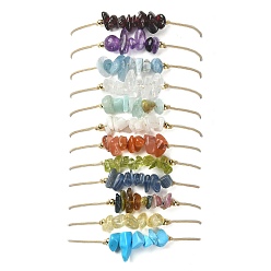 Mixed Stone 12Pcs 12 Style Natural & Synthetic Mixed Gemstone Chips Braided Bead Bracelets Set, Nylon Cords Adjustable Bracelets, Inner Diameter: 3-1/4 inch(8.1cm), 1Pc/style