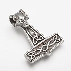 Antique Silver 304 Stainless Steel Pendants, Thor's Hammer with Sheep, Antique Silver, 40x29x10mm, Hole: 6mm