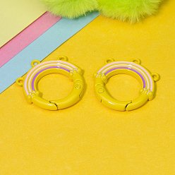 Yellow 3-Hole Alloy Enamel Spring Gate Clasps, Rainbow, DIY Mobile Phone Pendant Accessories, Yellow, 27x25.8mm