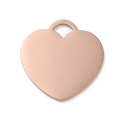 Rose Gold Ion Plating(IP) 304 Stainless Steel Stamping Blank Tag Pendants, Laser Cut, Heart Charm, Rose Gold, 25x25x1.5mm, Hole: 4x5mm