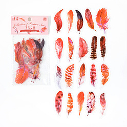 Orange Red 40Pcs PET Self Adhesive Feather Stickers, Waterproof Feather Decals, for Diary, Album, Notebook, DIY Arts and Crafts, Orange Red, 50~60mm