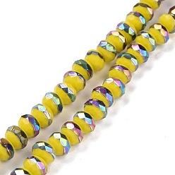 Yellow Handmade Porcelain Beads Strands, Facted, Rondelle, Half Plated, Yellow, 8x6.5mm, Hole: 1.4mm, about 66pcs/strand, 16.77 inch(42.6cm)