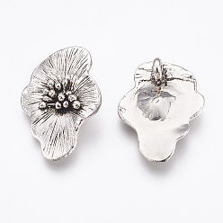 Antique Silver Tibetan Style Alloy Pendants, for DIY Jewelry Making, Flower, Antique Silver, 44x31x6mm, Hole: 4mm