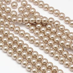 PapayaWhip Eco-Friendly Dyed Glass Pearl Round Beads Strands, Grade A, Cotton Cord Threaded, PapayaWhip, 3~3.5mm, Hole: 0.7~1.1mm, about 135pcs/strand, 15 inch