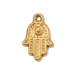 Plaqué 18K Or Véritable Pendentifs en acier inoxydable, charmes de main hamsa, placage ionique (ip), réel 304 k plaqué or, 18mm, Trou: 20x12.5x2mm