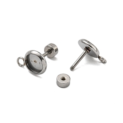 Stainless Steel Color 201 Stainless Steel Stud Earrings Findings, with 304 Stainless Steel Pin, Flat Round, Stainless Steel Color, 10.5x7.5mm, Hole: 1.8mm, Pin: 8x1mm