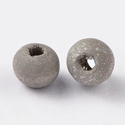 Gray Round Natural Wood Beads, Dyed, Lead Free, Gray, 7~8x8~9mm, Hole: 2~3mm, about 3000pcs/500g