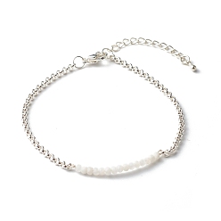 Rainbow Moonstone Natural Rainbow Moonstone Beaded Bracelets, with 304 Stainless Steel Rolo Chain, 7.48 inch(190mm)