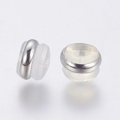 Platinum Silicone Ear Nuts, Earring Backs, with Brass Findings, Platinum, 7x5mm, Hole: 0.7mm