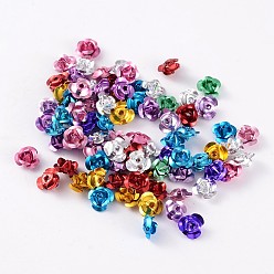 Mixed Color Aluminum Rose Flower, Tiny Metal Beads, Mixed Color, 9x5mm, Hole: 1mm, about 920~950pcs/bag