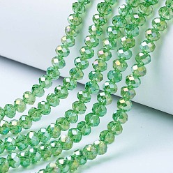 Light Green Electroplate Glass Beads Strands, AB Color Plated, Faceted, Rondelle, Light Green, 8x6mm, Hole: 1mm, about 72pcs/strand, 16.14 inch(41cm)