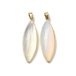 Опал Опалитовые граненые подвески, латунные подвески в виде конского глаза, без кадмия и без свинца, 42.5~43x13x6~6.5 мм, отверстие : 5.5x4 мм