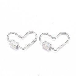 Stainless Steel Color 304 Stainless Steel Screw Carabiner Lock Charms, for Necklaces Making, Heart, Stainless Steel Color, 13x20x1mm, Screw: 5.2x4mm. 