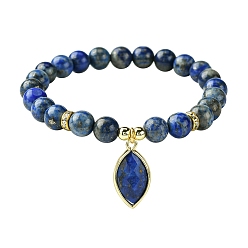 Lapis Lazuli Natural Lapis Lazuli Stretch Bracelets, with Horse Eye Charms, Inner Diameter: 2-1/8 inch(5.35cm)
