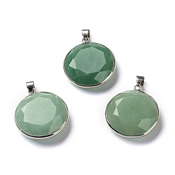 Green Aventurine Natural Green Aventurine Beads Pendants, with Platinum Brass Findings, Flat Round, 30.5x26.4x7.8mm, Hole: 6x4mm