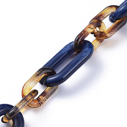 Midnight Blue Handmade Acrylic Figaro Chains, Imitation Gemstone Style & Leopard Print Design, Oval, for Jewelry Making, Midnight Blue, Link: 20.5x11x3mm, 14x8x2mm, 39.37 inch(1m)/strand