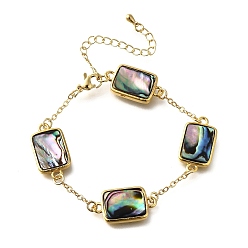 Rectangle Браслеты из латунных ракушек-абалонов, реальный 18 k позолоченный, стойки покрытие, долговечный, прямоугольные, 6-5/8 дюйм (16.8 см), подвески: 12x22x2.5 мм