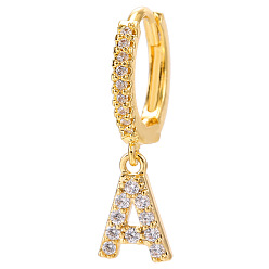 Letter A Clear Cubic Zirconia Initial Letter Dangle Hoop Earrings, Golden Brass Jewelry for Women, Letter.A, 22mm