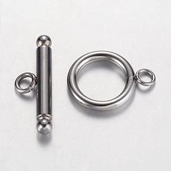 Stainless Steel Color 304 Stainless Steel Toggle Clasps, Ring, Stainless Steel Color, Ring: 17x13x2mm, Hole: 2mm, Bar: 22x7x3mm, Hole: 2mm