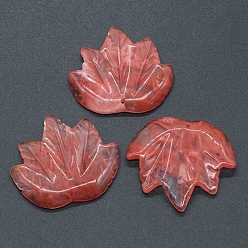 Cherry Quartz Glass Cherry Quartz Glass Autumn Maple Leaf Pendants, Leaf Charms, 43x47~53x7mm, Hole: 2mm