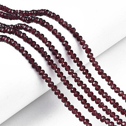 Purple Glass Beads Strands, Faceted, Rondelle, Purple, 4x3mm, Hole: 0.4mm, about 123~127pcs/strand, 16.5~16.9 inch(42~43cm)