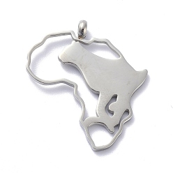 Stainless Steel Color Non-Tarnish 304 Stainless Steel Pendants, Africa Map with Leopard Pattern, Stainless Steel Color, 27x25x1.3mm, Hole: 2mm