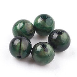 Dark Green Acrylic Beads, Imitation Tiger Eye Beads, Round, Dark Green, 15~15.5mm, Hole: 2mm, about 200pcs/500g