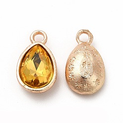 Goldenrod Faceted Glass Rhinestone Pendants, with Golden Tone Zinc Alloy Findings, Teardrop Charms, Goldenrod, 15x9x5mm, Hole: 2mm