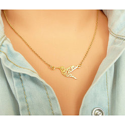 Golden Titanium Steel Link Necklaces, Bird for Women, Golden, 30x21mm