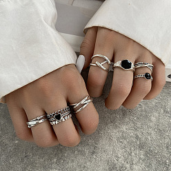 5590901 7-Piece Creative Cross Heart Ring Set for Women - Elegant and Minimalist Joint Rings with Diamonds