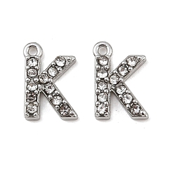 Letter K 304 из нержавеющей стали амулеты горный хрусталь, цвет нержавеющей стали, Письмо K, 9.5x6.5x2, отверстие : 1 мм