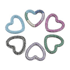 (52) Непрозрачная лаванда Стойка покрытие латунь микропаве кубический цирконий сердце соединительные кольца, долговечный, без свинца и без кадмия, платина, разноцветные, 20x21.5x3 мм, внутренний диаметр: 14.5x15.5 мм