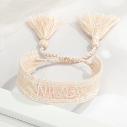 Off-white NICE. Embroidered Tassel Bracelet with Personalized Alphabet Design - Fashionable Couple's Wristband in Multiple Styles