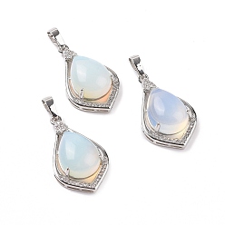 Opalite Opalite Pendants, Teardrop Charms, with Platinum Tone Rack Plating Brass Findings, 32x19x10mm, Hole: 8x5mm