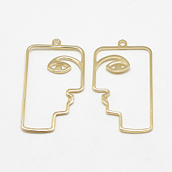 Real 18K Gold Plated Brass Pendants, Face, Real 18K Gold Plated, 40x22.5x1mm, Hole: 1.5mm