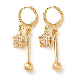 Light Gold Rhinestone Star Leverback Earrings, Brass Bar Drop Earrings for Women, Light Gold, 37mm
