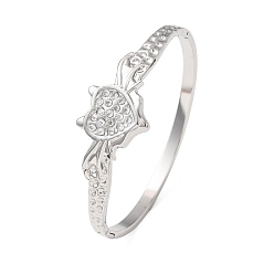 Stainless Steel Color Halloween 304 Stainless Steel Crystal Rhinestone Heart Bat Open Hinged Bangles for Women, Stainless Steel Color, Inner Diameter: 1.97x2.36 inch(5x6cm)