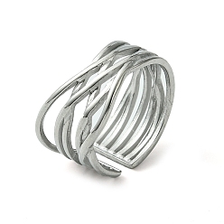Stainless Steel Color Criss Cross 304 Stainless Steel Open Cuff Ring, Stainless Steel Color, US Size 6 1/2(16.9mm)
