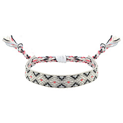 Beige Rhombus Polyester Braided Cord Bracelet, Ethnic Tribal Adjustable Bohemia Bracelet, Beige, 7-1/8 inch(18cm)