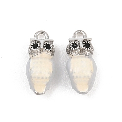 Blanc Laiton émail pendentifs, charmes hibou, blanc, 14x6x5mm, Trou: 1.4mm