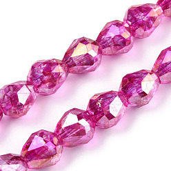 Camellia Transparent Electroplate Glass Beads Strands, AB Color Plated, Faceted, Teardrop, Camellia, 10.5x10mm, Hole: 1.2mm, about 33pcs/strand, 13.78 inch(35cm)