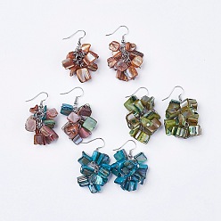 Mixed Color Stylish Shell Beads Cluster Earrings, with Brass Earring Hooks, Mixed Color, 47mm