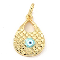 Pale Turquoise Brass Pendants, with Enamel, Real 18K Gold Plated, Long-Lasting Plated, Teardrop with Evil Eye Charm, Pale Turquoise, 34x23.5x6mm, Hole: 10x7mm