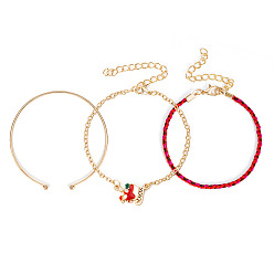 S177-2/Sled Christmas Charm Bracelet Set - Santa, Snowman & Sleigh Multi-Layered Bangle Jewelry
